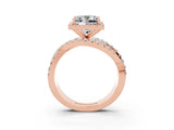 Rose gold Princess Cut Moissanite Halo Ring with Round Split Shank and Prong Setting_51