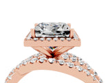 Rose gold Princess Cut Moissanite Halo Ring with Round Split Shank and Prong Setting_52
