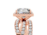 Rose gold Princess Cut Moissanite Halo Ring with Round Split Shank and Prong Setting_53