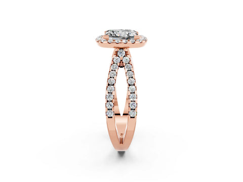 Rose gold Princess Cut Moissanite Halo Ring with Split Shank Pavé Band and Prong Setting_2