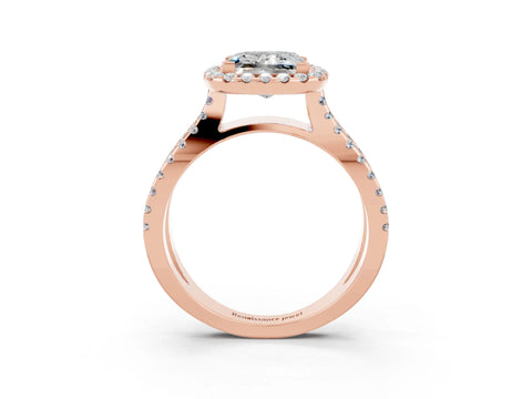 Rose gold Princess Cut Moissanite Halo Ring with Split Shank Pavé Band and Prong Setting_3
