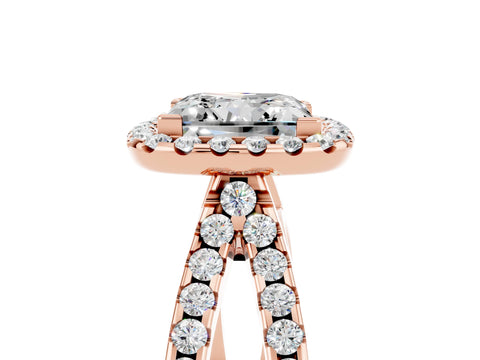 Rose gold Princess Cut Moissanite Halo Ring with Split Shank Pavé Band and Prong Setting_5