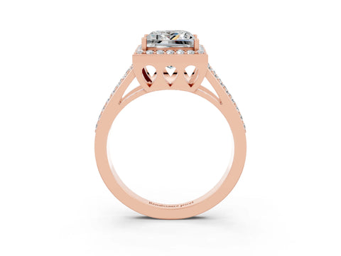 Rose gold Princess Cut Moissanite Halo Ring with Split Shank U-Prong Band and Four-Prong Setting_3