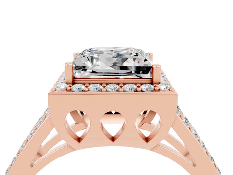 Rose gold Princess Cut Moissanite Halo Ring with Split Shank U-Prong Band and Four-Prong Setting_4