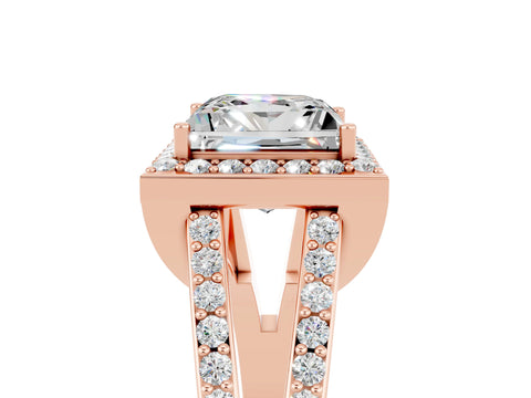 Rose gold Princess Cut Moissanite Halo Ring with Split Shank U-Prong Band and Four-Prong Setting_5