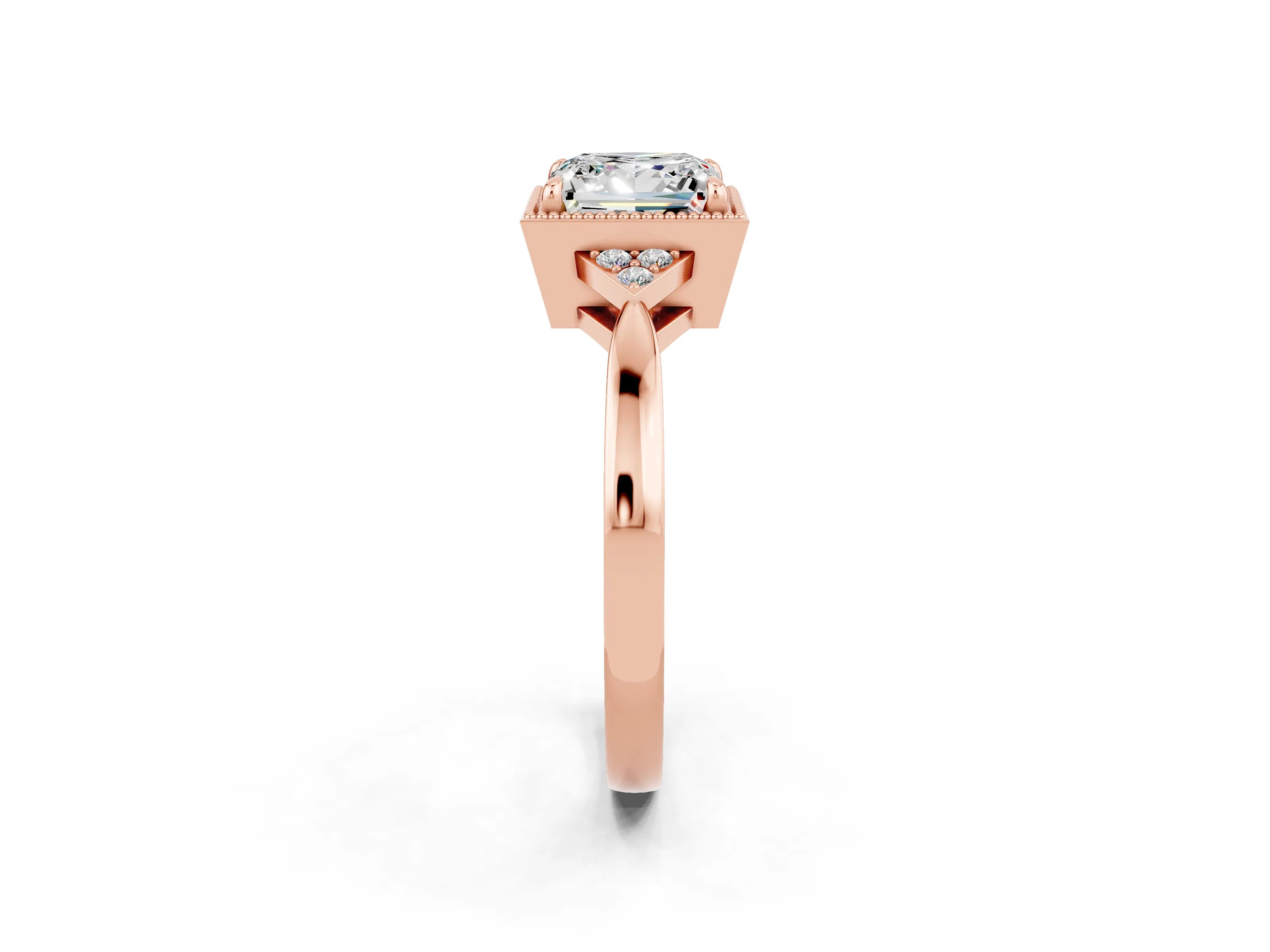 Rose gold Princess Cut Moissanite Halo Ring with Tapered Band and Four-Prong Setting_2