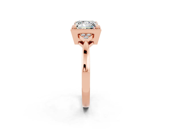 Rose gold Princess Cut Moissanite Halo Ring with Tapered Band and Four-Prong Setting