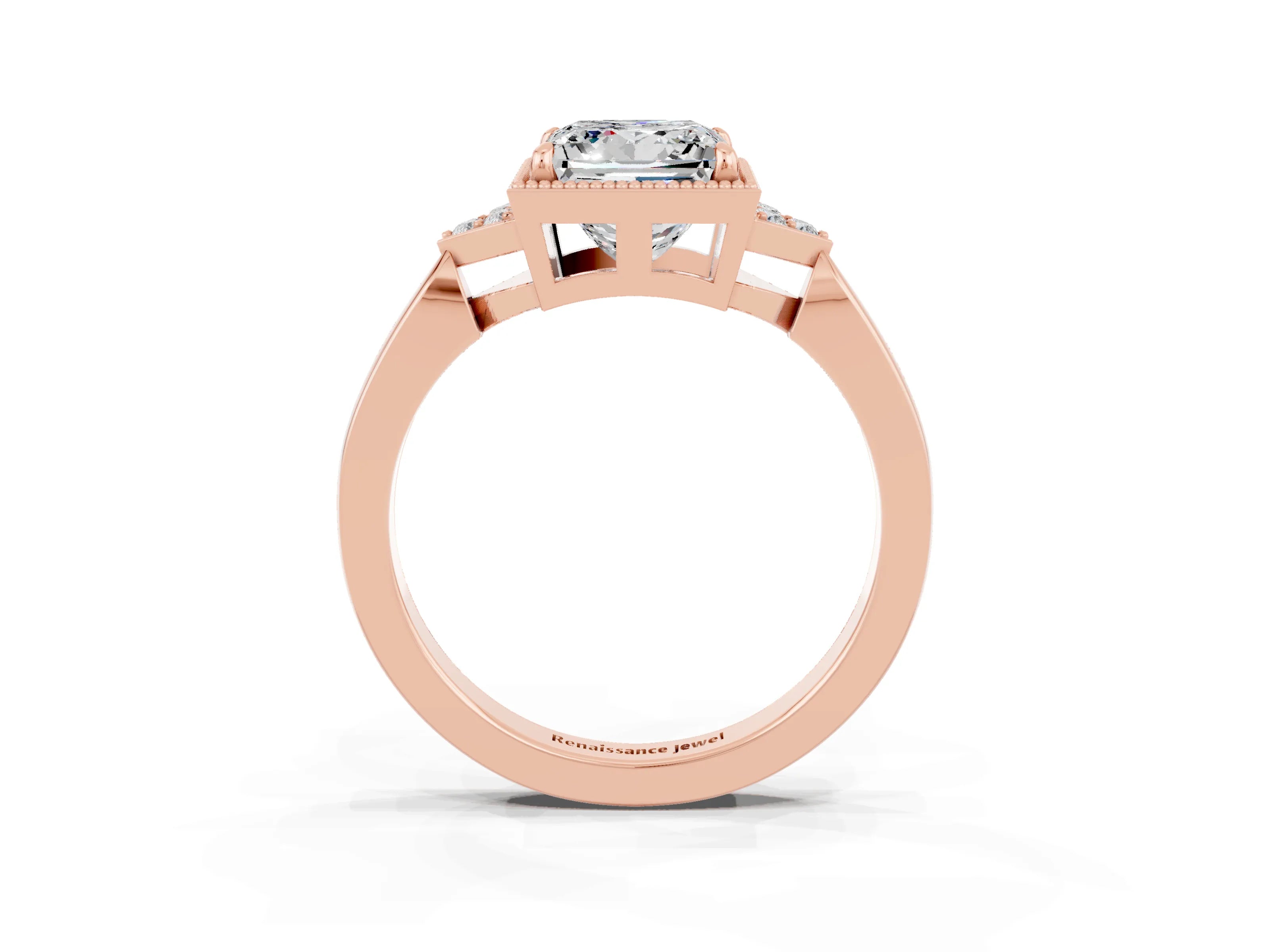 Rose gold Princess Cut Moissanite Halo Ring with Tapered Band and Four-Prong Setting_3