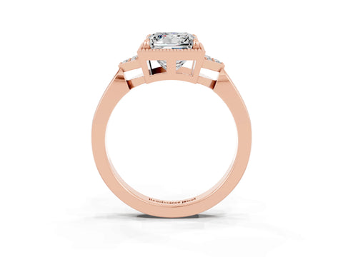 Rose gold Princess Cut Moissanite Halo Ring with Tapered Band and Four-Prong Setting_3