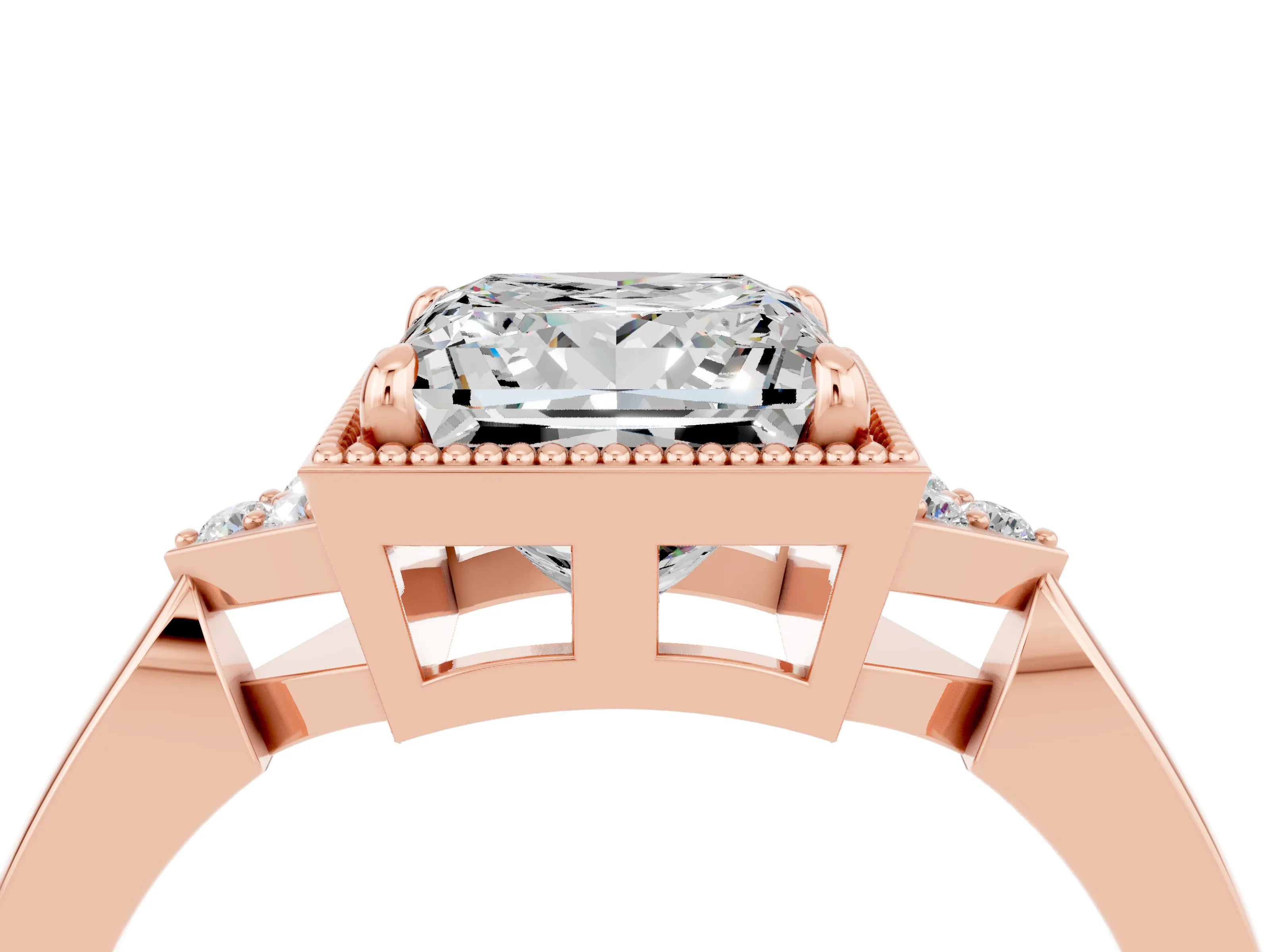 Rose gold Princess Cut Moissanite Halo Ring with Tapered Band and Four-Prong Setting_4
