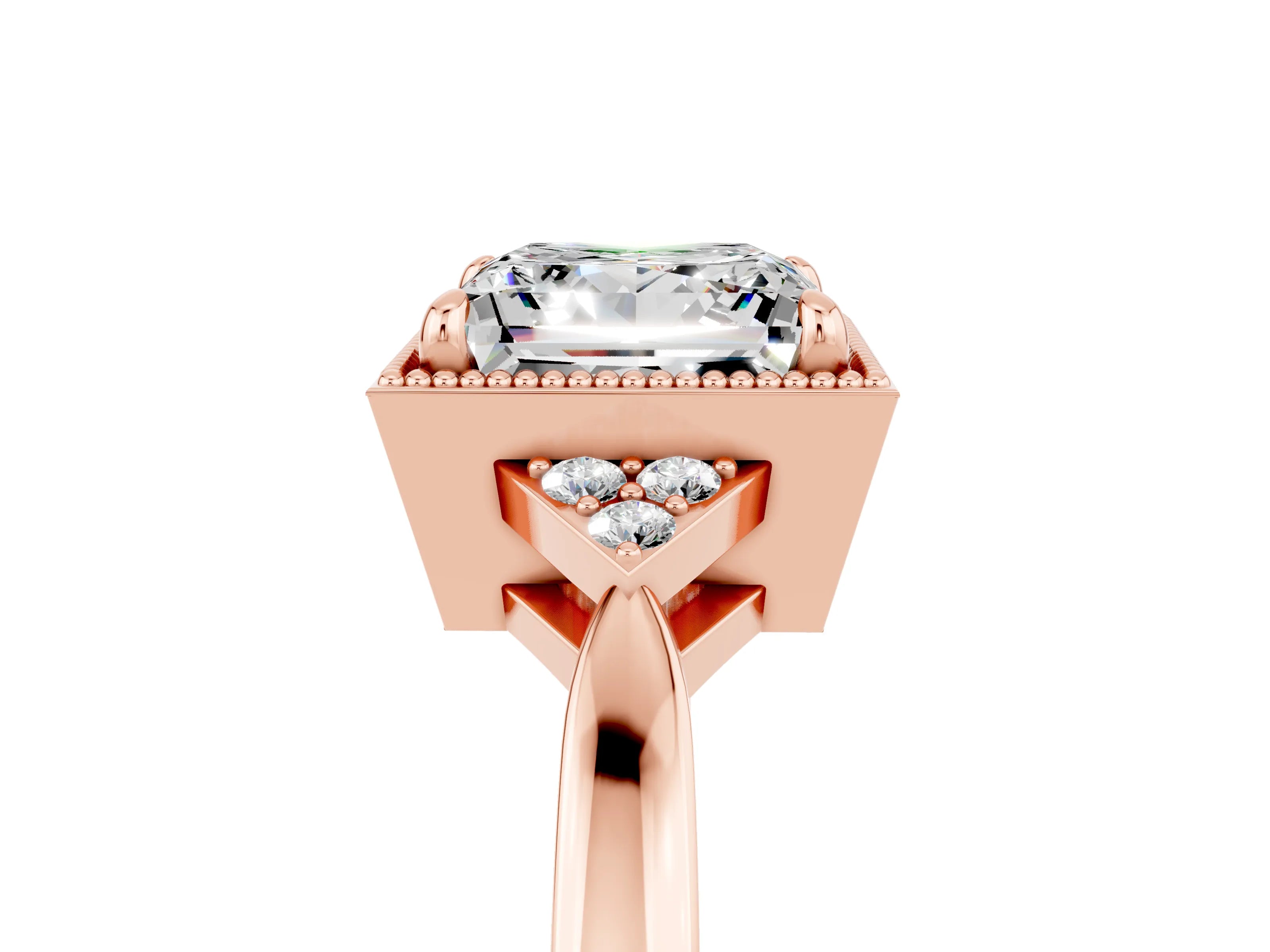Rose gold Princess Cut Moissanite Halo Ring with Tapered Band and Four-Prong Setting_5