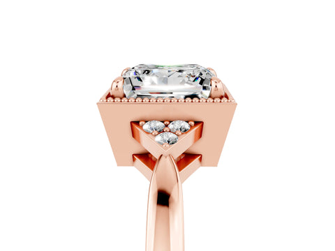 Rose gold Princess Cut Moissanite Halo Ring with Tapered Band and Four-Prong Setting_5