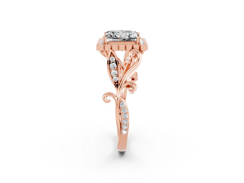 Rose gold Princess Cut Moissanite Halo Ring with Vintage Split Shank and Four-Prong Setting_2