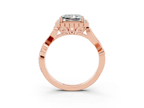 Rose gold Princess Cut Moissanite Halo Ring with Vintage Split Shank and Four-Prong Setting_3