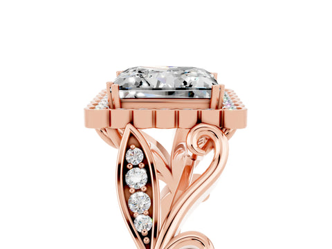 Rose gold Princess Cut Moissanite Halo Ring with Vintage Split Shank and Four-Prong Setting_5
