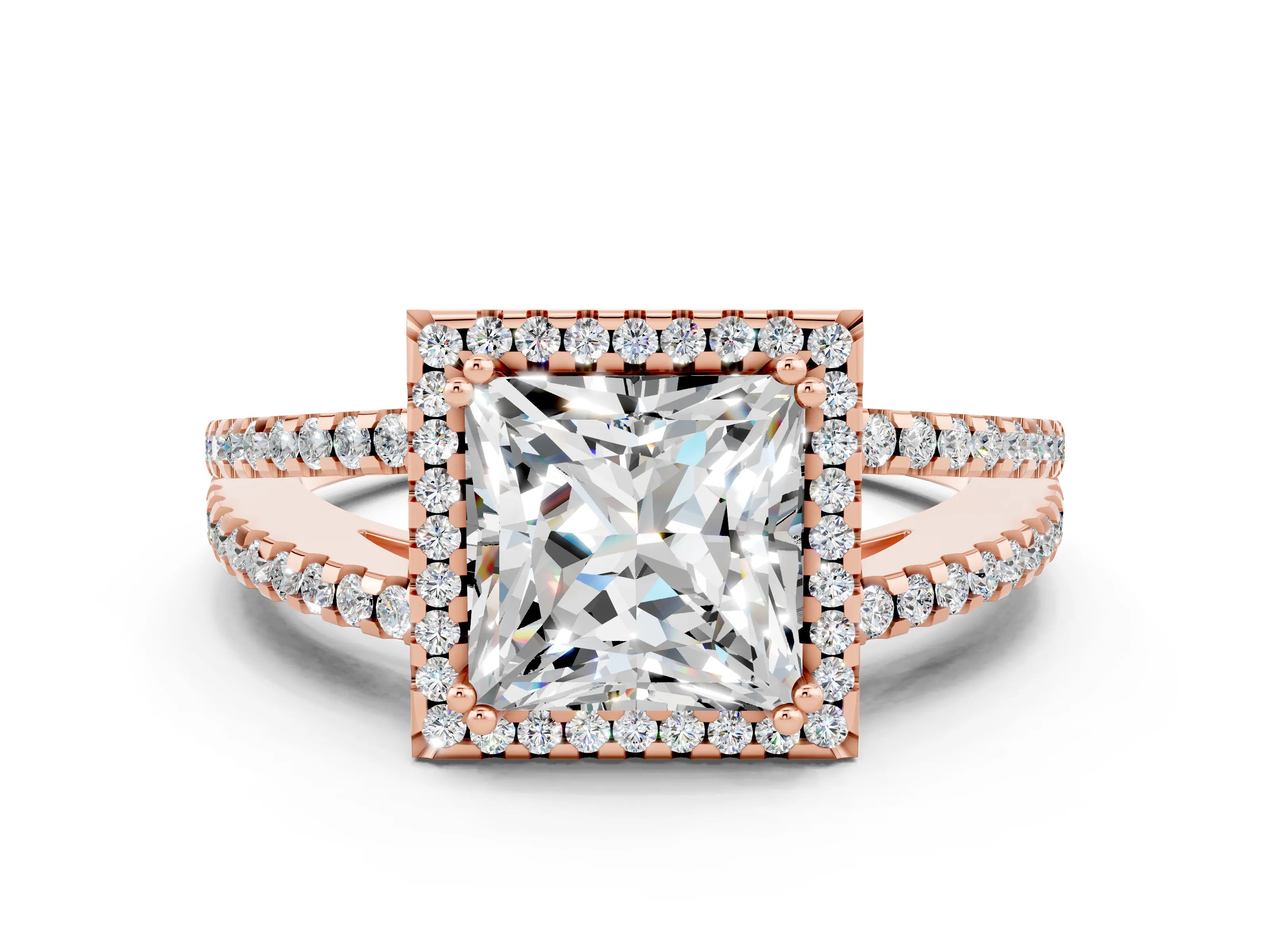 Rose gold Princess Cut Moissanite Halo Split Shank Engagement Ring_12
