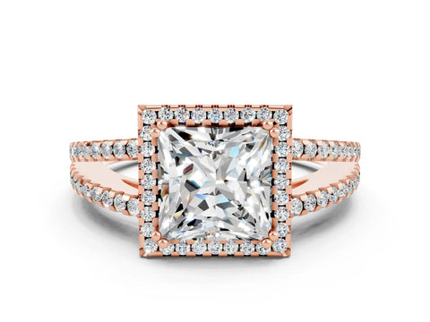 Rose gold Princess Cut Moissanite Halo Split Shank Engagement Ring_12