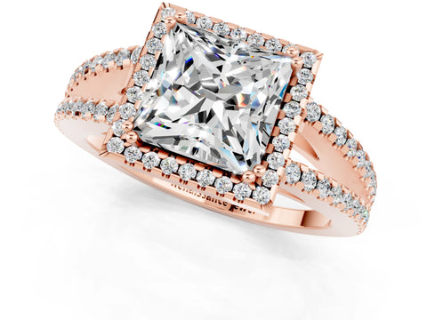 Rose gold Princess Cut Moissanite Halo Split Shank Engagement Ring_13