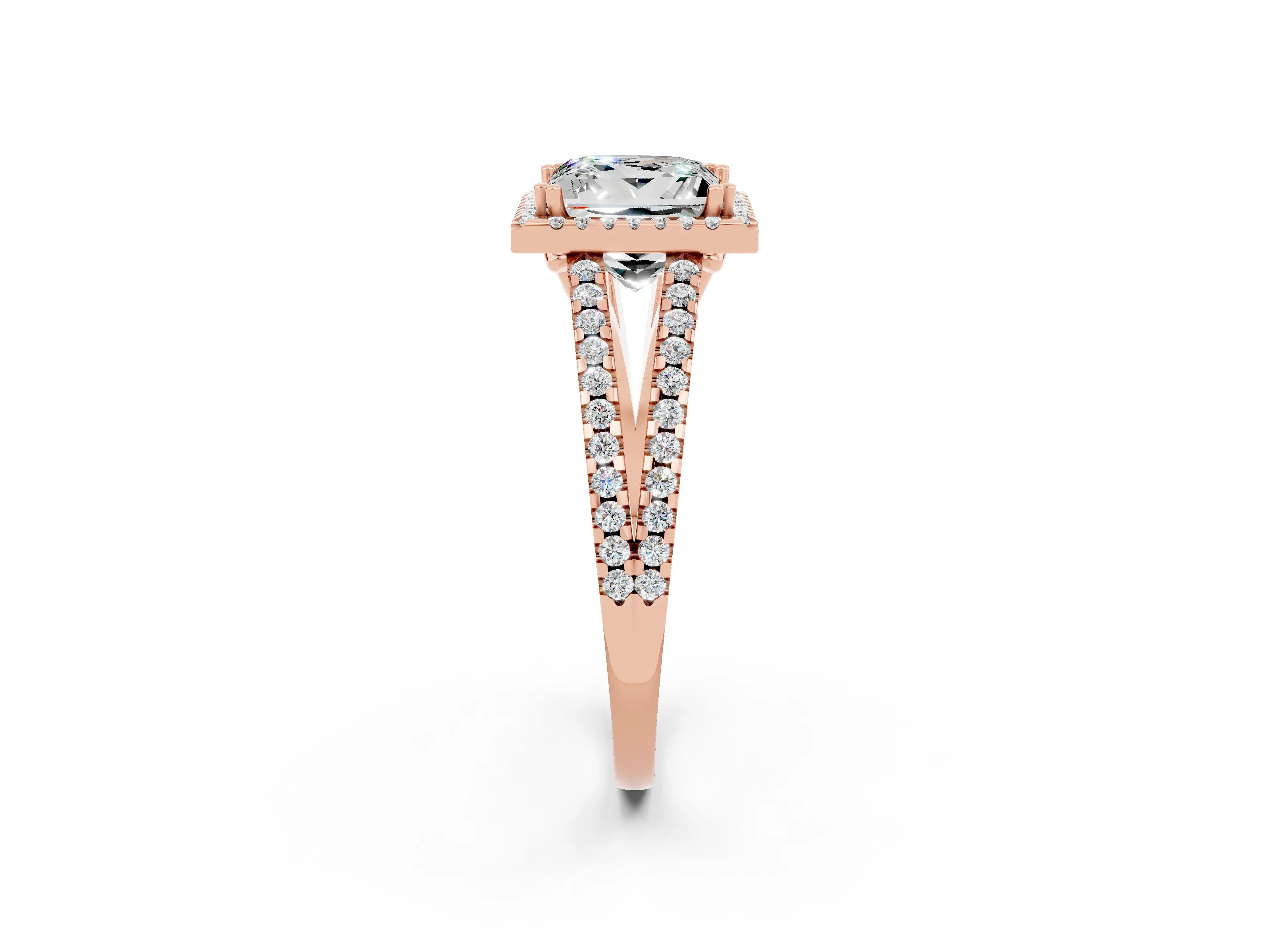 Rose gold Princess Cut Moissanite Halo Split Shank Engagement Ring_14