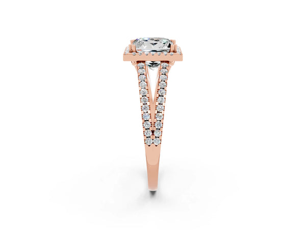 Rose gold Princess Cut Moissanite Halo Split Shank Engagement Ring