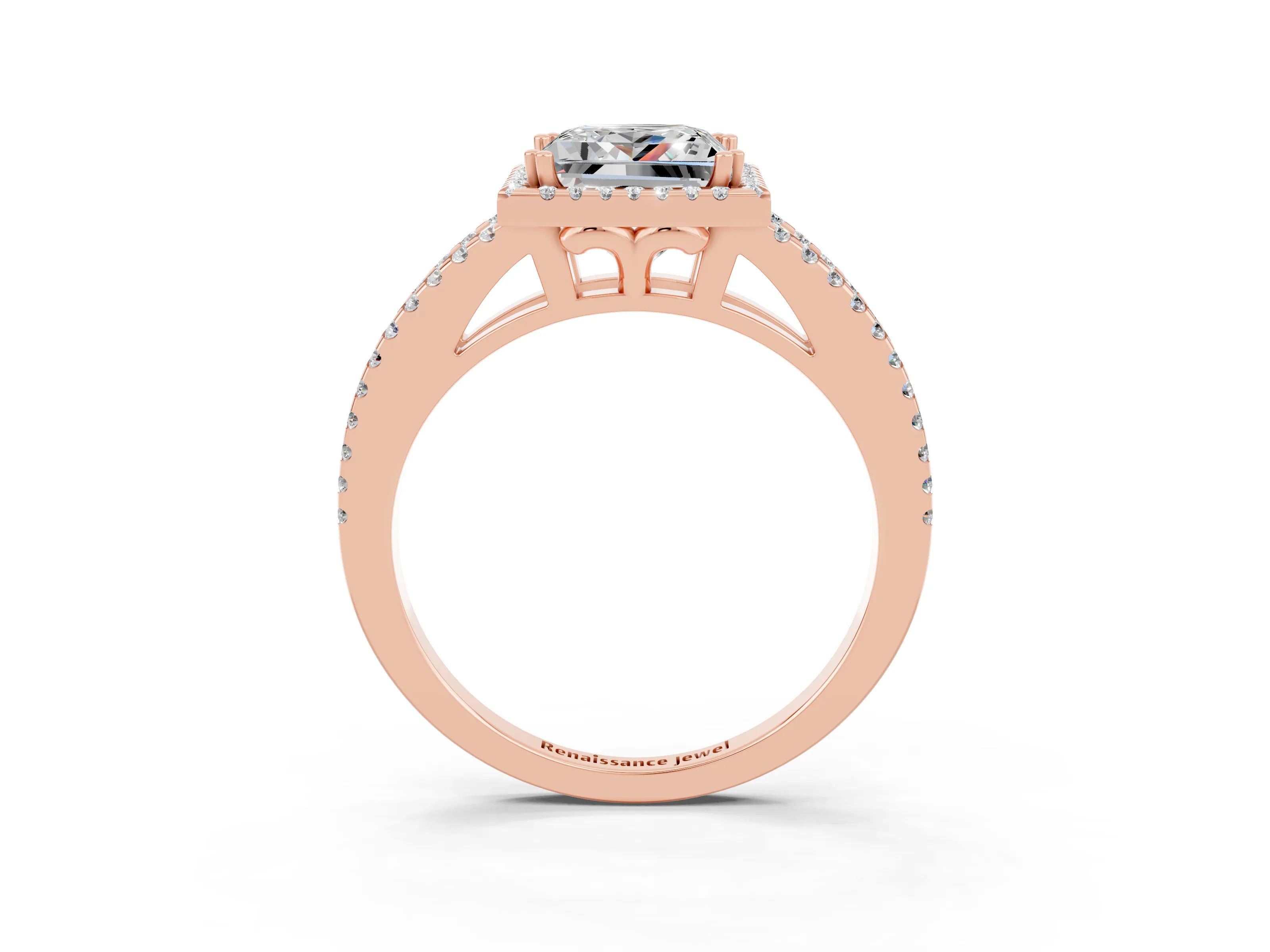 Rose gold Princess Cut Moissanite Halo Split Shank Engagement Ring_15