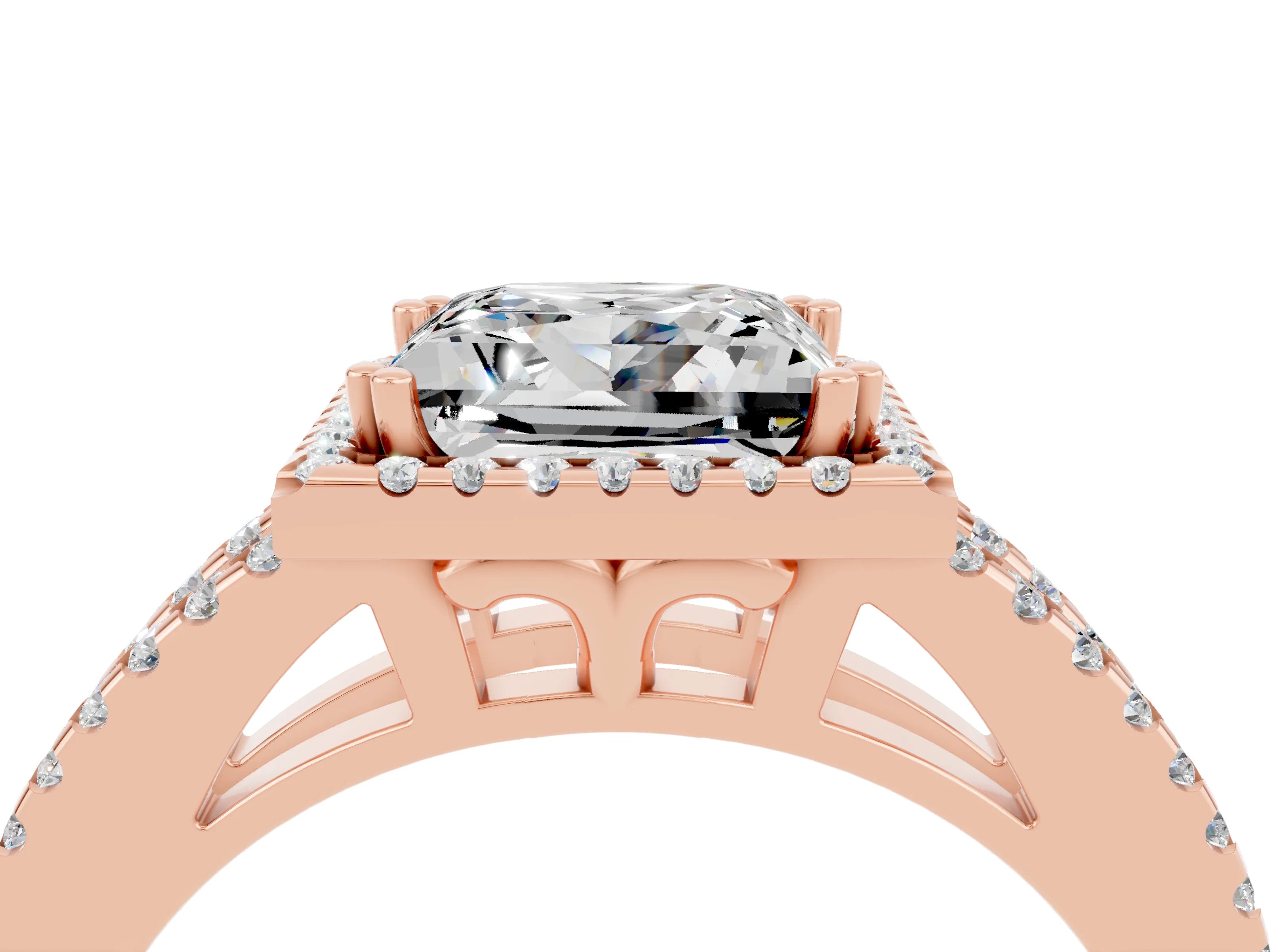 Rose gold Princess Cut Moissanite Halo Split Shank Engagement Ring_16