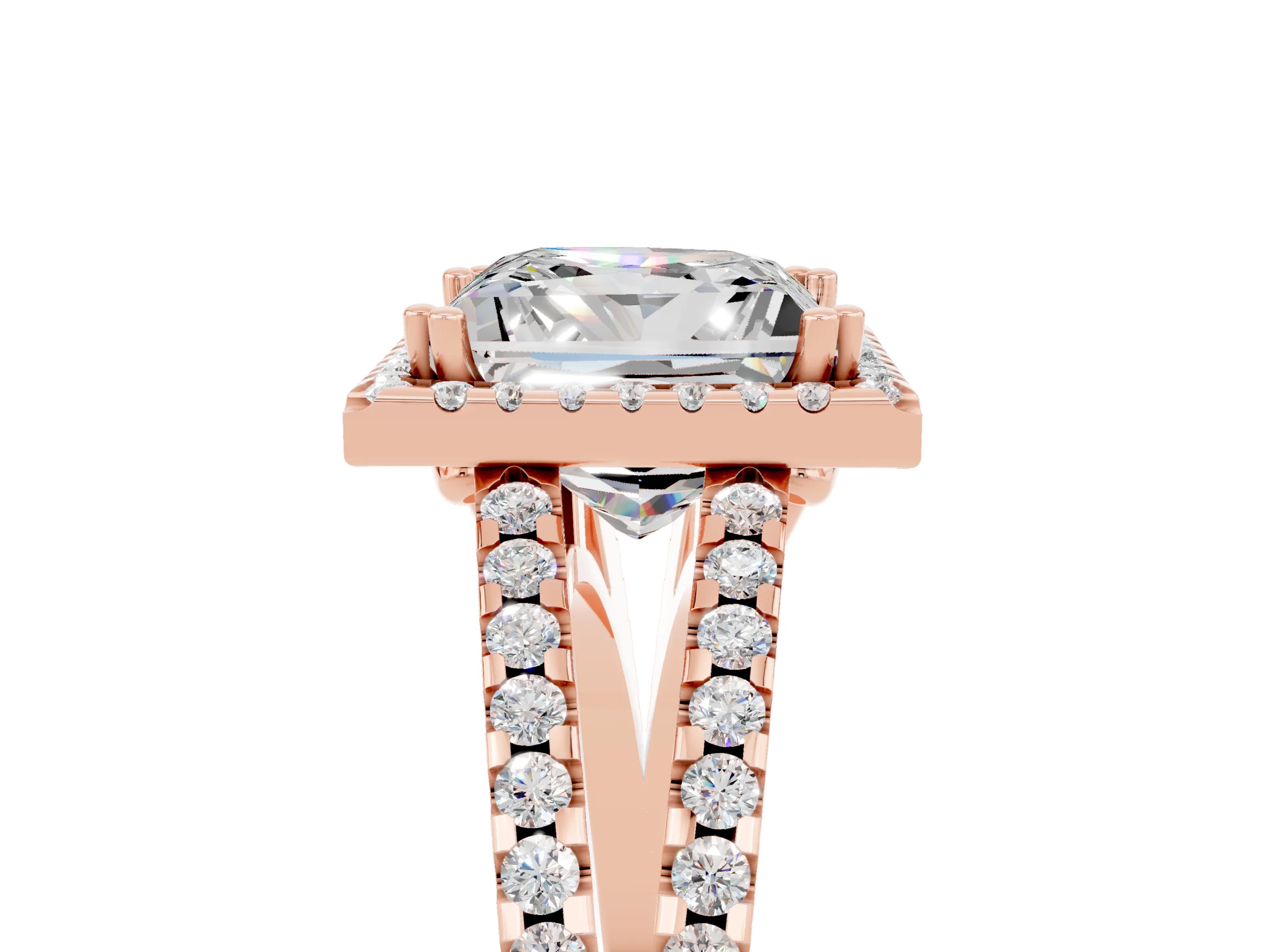 Rose gold Princess Cut Moissanite Halo Split Shank Engagement Ring_17