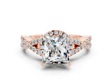 Rose gold Princess Cut Moissanite Halo Twist Band Solitaire Prong Setting Ring