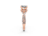 Rose gold Princess Cut Moissanite Halo Twist Band Solitaire Prong Setting Ring_2