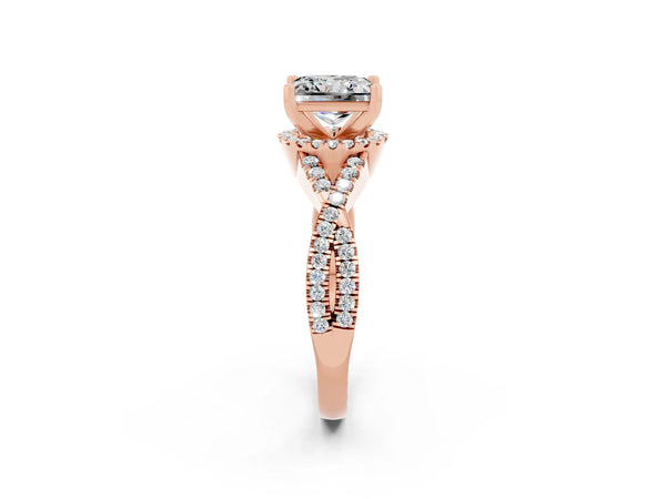 Rose gold Princess Cut Moissanite  Halo Twist Band Solitaire Prong Setting Ring