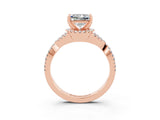 Rose gold Princess Cut Moissanite Halo Twist Band Solitaire Prong Setting Ring_3
