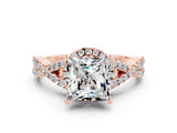 Rose gold Princess Cut Moissanite  Halo Twist Band Solitaire Prong Setting Ring_36