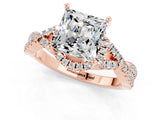 Rose gold Princess Cut Moissanite  Halo Twist Band Solitaire Prong Setting Ring_37