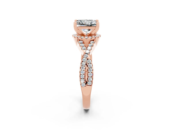 Rose gold Princess Cut Moissanite  Halo Twist Band Solitaire Prong Setting Ring