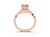 Rose gold Princess Cut Moissanite  Halo Twist Band Solitaire Prong Setting Ring_39