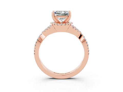 Rose gold Princess Cut Moissanite Halo Twist Band Solitaire Prong Setting Ring_3