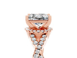 Rose gold Princess Cut Moissanite  Halo Twist Band Solitaire Prong Setting Ring_41