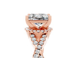 Rose gold Princess Cut Moissanite Halo Twist Band Solitaire Prong Setting Ring_5