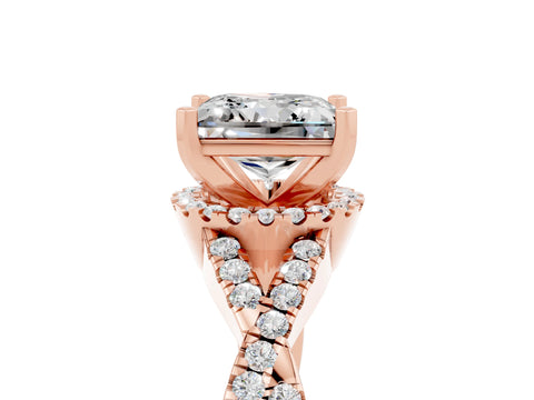 Rose gold Princess Cut Moissanite Halo Twist Band Solitaire Prong Setting Ring_5