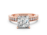 Rose gold Princess Cut Moissanite Milgrain Pavé Engagement Ring with Four-Prong Setting_12
