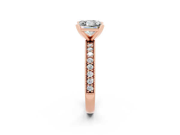 Rose gold Princess Cut Moissanite Milgrain Pavé Engagement Ring with Four-Prong Setting