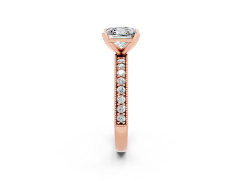 Rose gold Princess Cut Moissanite Milgrain Pavé Engagement Ring with Four-Prong Setting_14