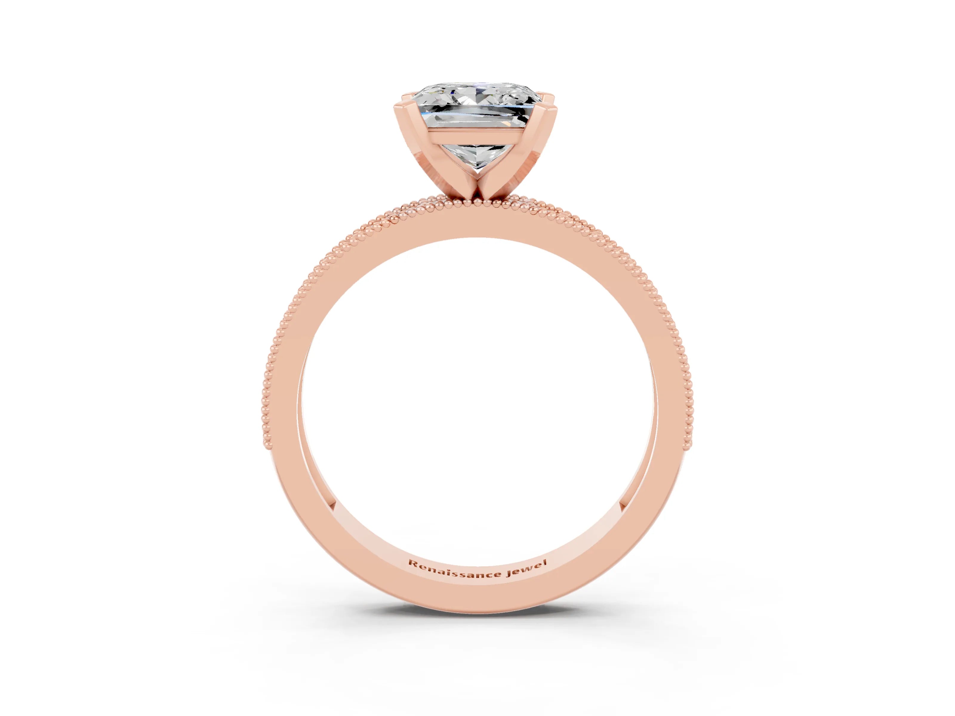 Rose gold Princess Cut Moissanite Milgrain Pavé Engagement Ring with Four-Prong Setting_15