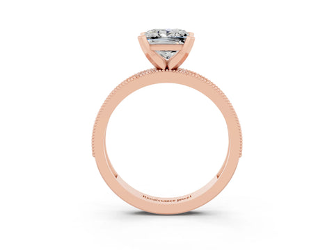 Rose gold Princess Cut Moissanite Milgrain Pavé Engagement Ring with Four-Prong Setting_15