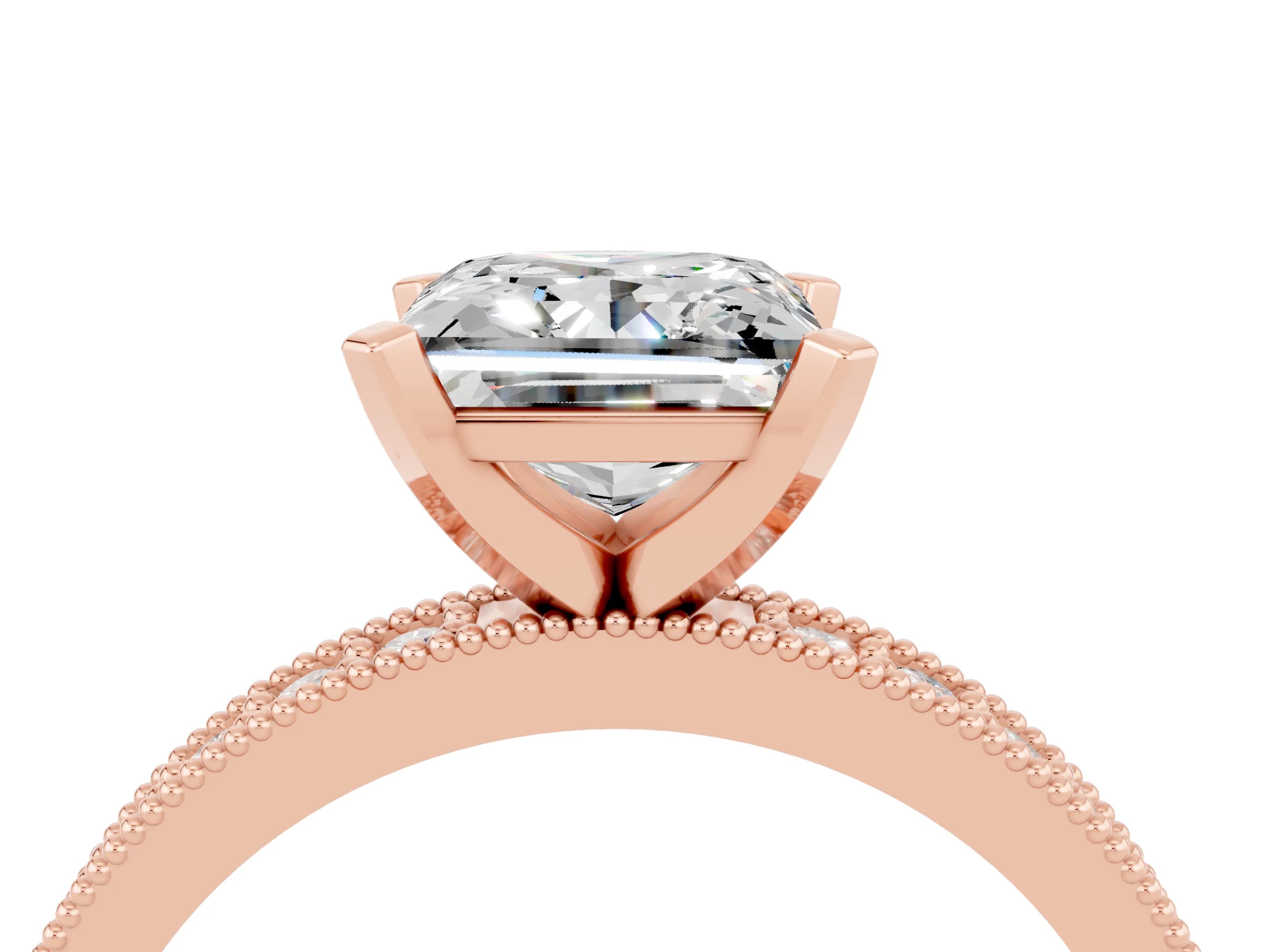 Rose gold Princess Cut Moissanite Milgrain Pavé Engagement Ring with Four-Prong Setting_16