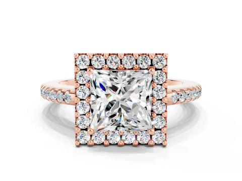 Rose gold Princess Cut Moissanite Pavé Halo Ring with Four-Prong Setting_12