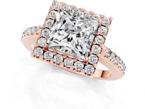 Rose gold Princess Cut Moissanite Pavé Halo Ring with Four-Prong Setting_13