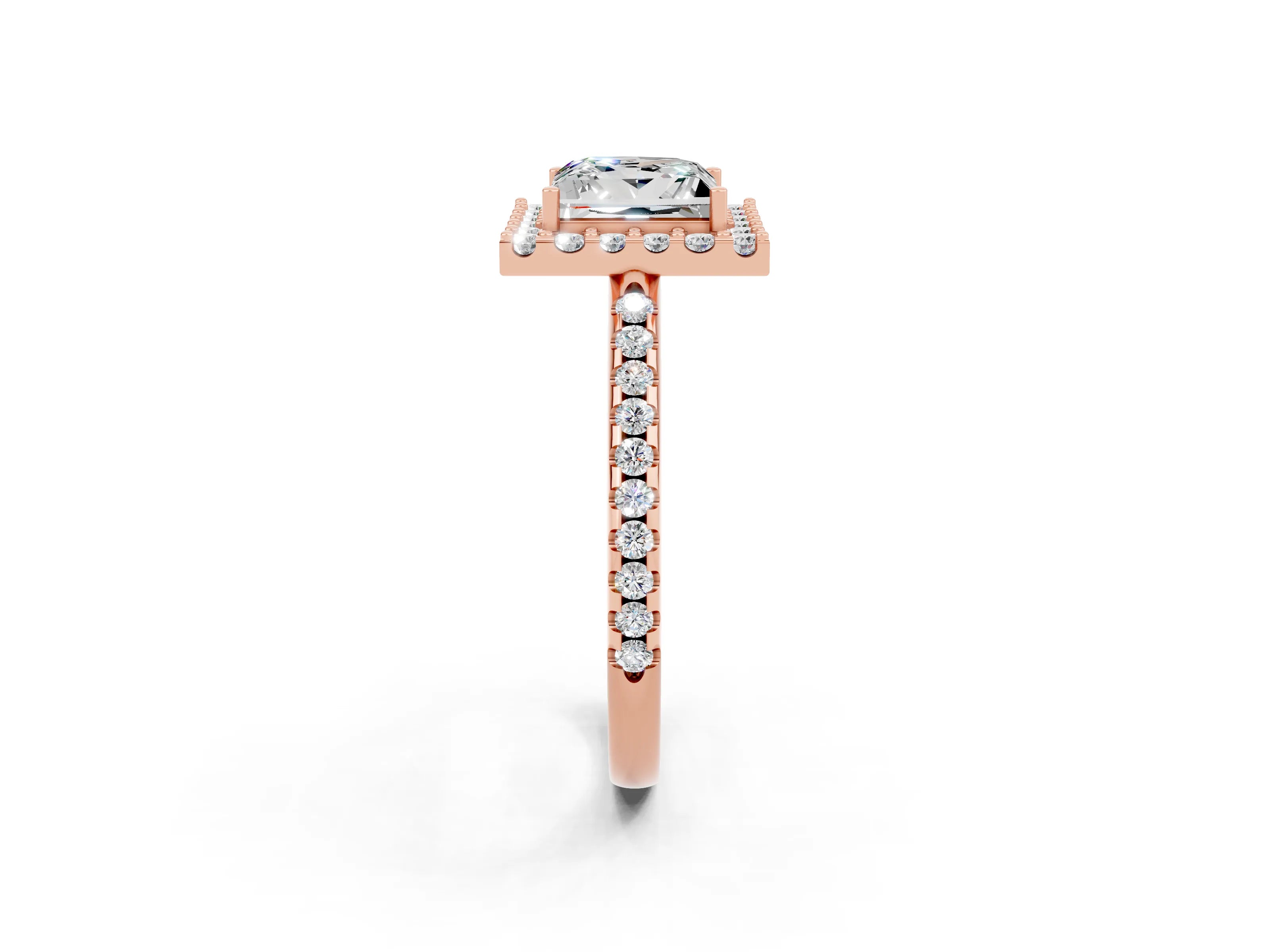 Rose gold Princess Cut Moissanite Pavé Halo Ring with Four-Prong Setting_14