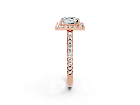 Rose gold Princess Cut Moissanite Pavé Halo Ring with Four-Prong Setting_14