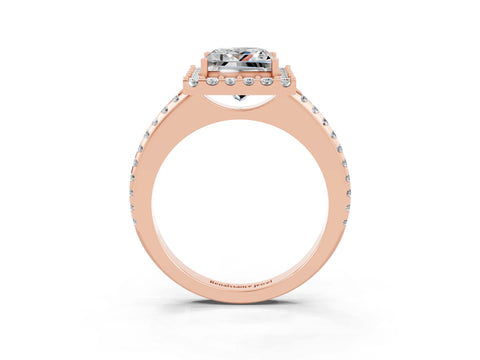 Rose gold Princess Cut Moissanite Pavé Halo Ring with Four-Prong Setting_15
